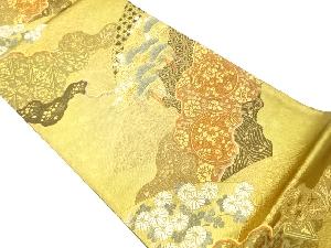 道長取り・地紙に草花模様織出し袋帯